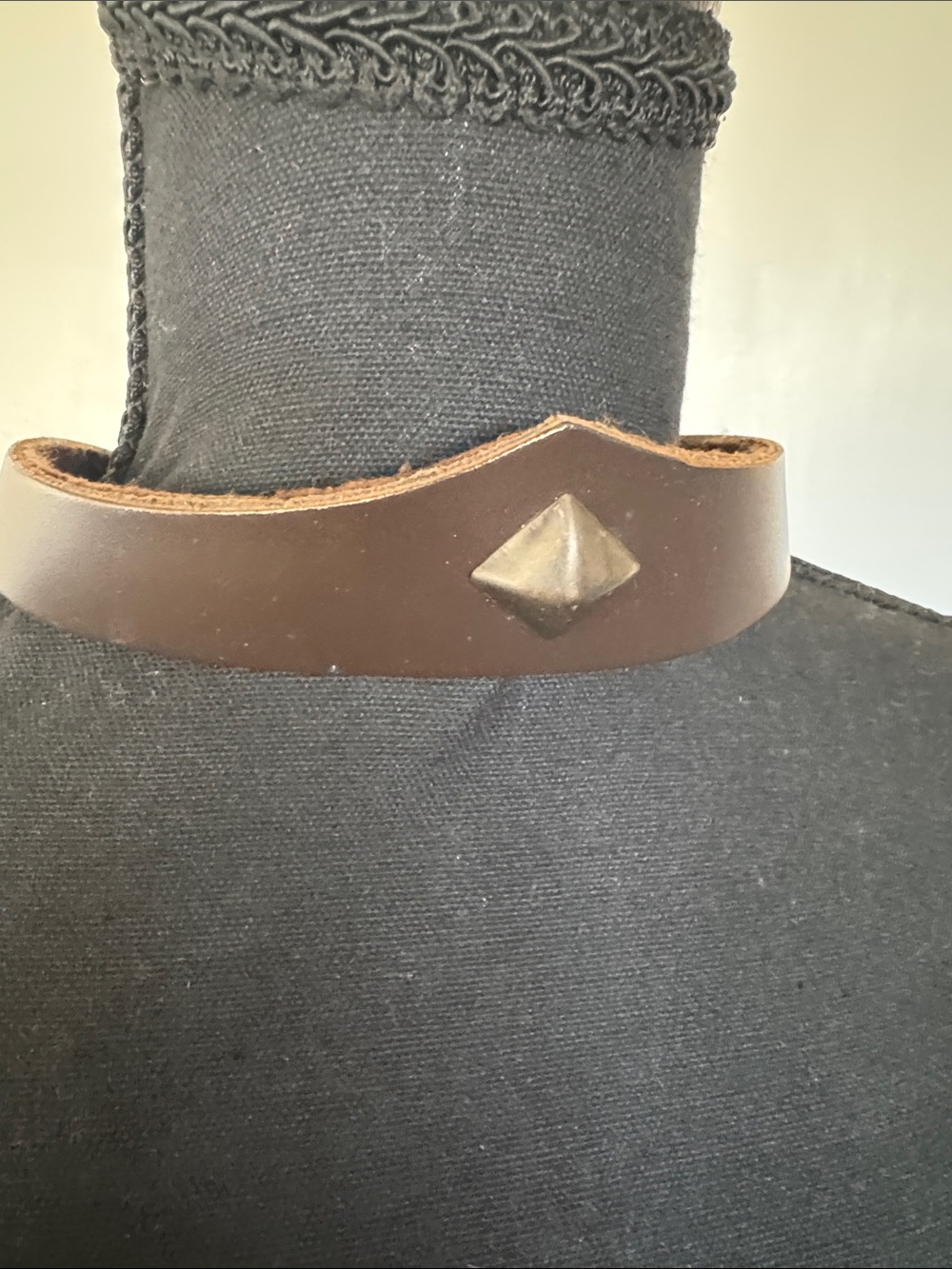 Brown Leather Choker Necklace with Pyramid Stud - Men's Accessory